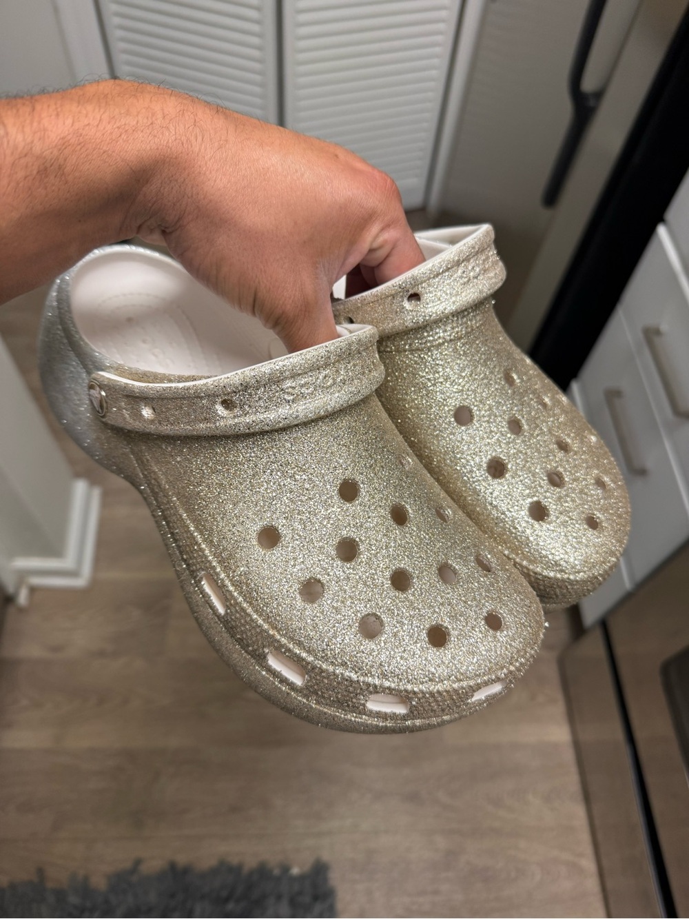 Crocs Classic Platform Glitter Ombre Clog Gold/Silver Women Size 10 Used